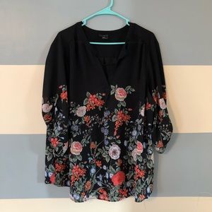 Floral 3/4 Sleeve Sheer Blouse